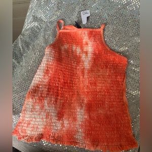 Orange Tie Dye cinched ruched high neck cami